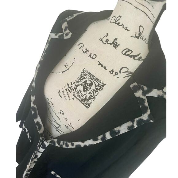 MING WANG BLAZER KNIT TAILORED BLACK LEOPARD TRIM SZ M SHOULDER PADDED AESTHETIC - Picture 4 of 16